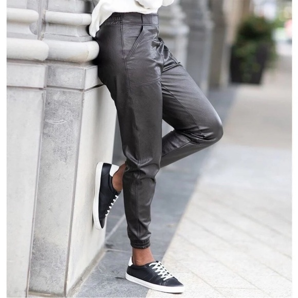 SPANX Leather Like Joggers Black Faux Vegan Size XL - Picture 13 of 15